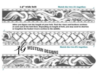 Leather Belt Tooling Feathers, Vines and Basketweave Pattern Design Download