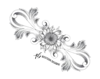 Leather Tooling Element -Sunflower Floral Vines- Design Pattern Download