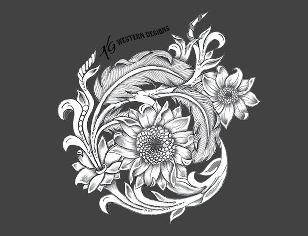 leather-tooling-feathers-sunflowers-daisy-floral-vines-rope-can-tracing-design-pattern-pdf-etsy