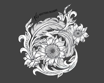 Leather Tooling Feathers-sunflowers-daisy Floral Vines- Rope