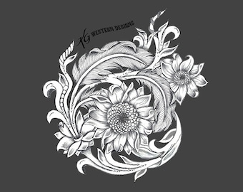 Leather Tooling Feathers-Sunflowers-Daisy Floral Vines- Rope Can Tracing Design Pattern PDF