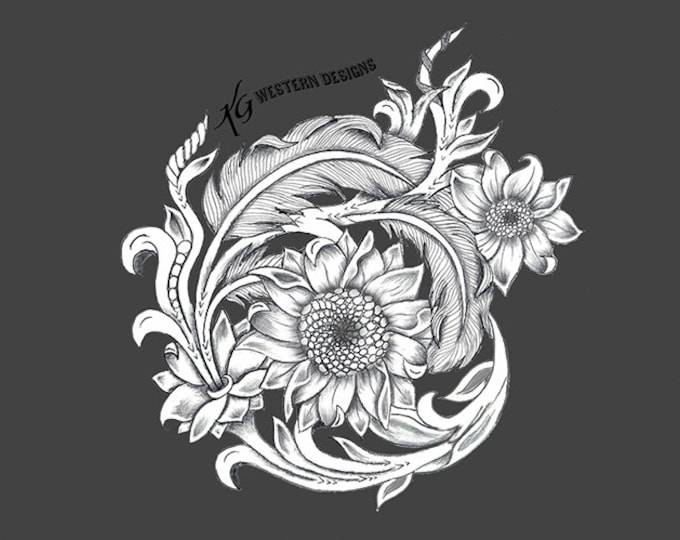 Leather Tooling Feathers-Sunflowers-Daisy Floral Vines- Rope Can Tracing Design Pattern PDF