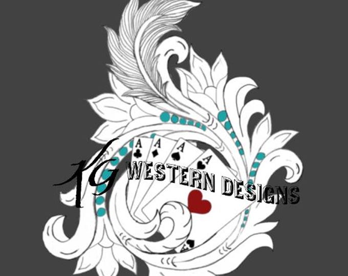 Playing Cards, Sunflowers, Western Feathers, Leather Tooling Design Carving Tracing PDF Pattern