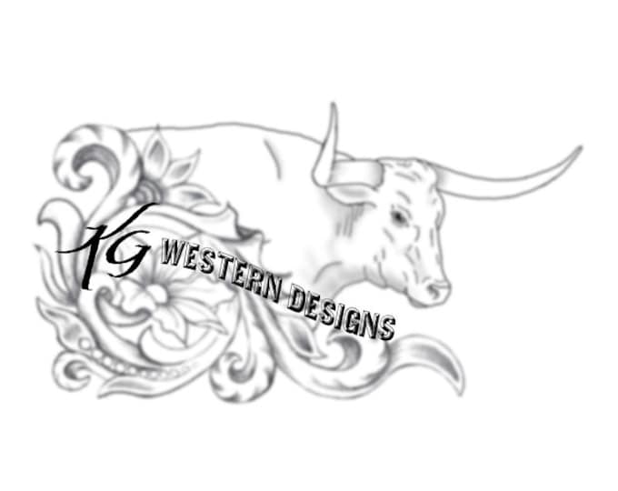 Longhorn Bull Steer-Figure Carving-Western Floral Design Leather Tooling Tracing Pattern