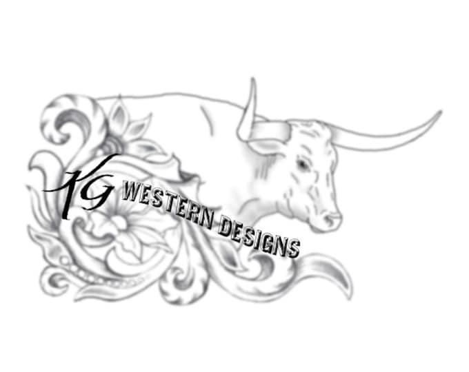 Longhorn Bull Steer-Figure Carving-Western Floral Design Leather Tooling Tracing Pattern