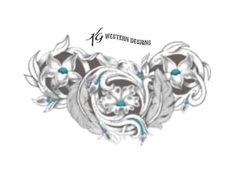 Feathers-Flowers-Vines Leather Tooling Tracing Corner Design Pattern