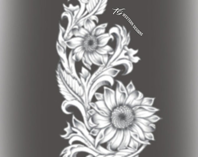 Leather Tooling Sunflower Daisy Floral Vines DIY Tracing Design Pattern PDF