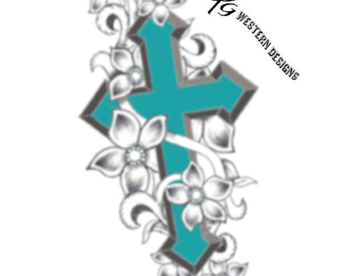 Western Cross Intertwined in Flowers and Vines Leather Tooling Design Pattern