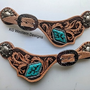 Leather Spur Strap Pattern PDF -Tooling Template- Turquoise Stone With Vines Designs