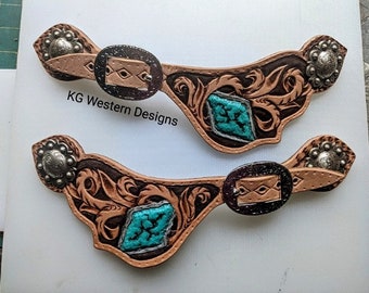Leather Spur Strap Pattern PDF -Tooling Template- Turquoise Stone With Vines Designs