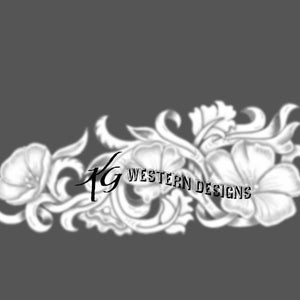 May include: Black and white floral design with intricate details and a stylised "KG Western Designs" signature.