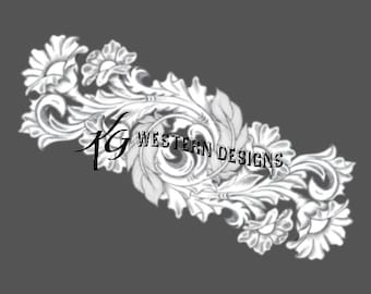 Floral- Wildflowers- Scrolls-Feathers and Vines Patch- Leather Tooling Design-Tracing Pattern