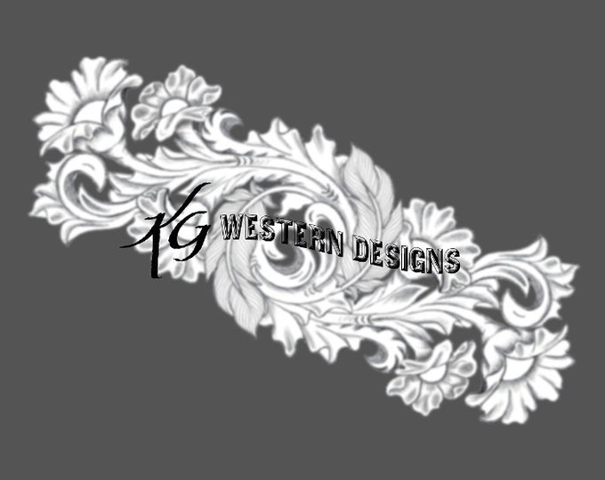 Floral- Wildflowers- Scrolls-Feathers and Vines Patch- Leather Tooling Design-Tracing Pattern