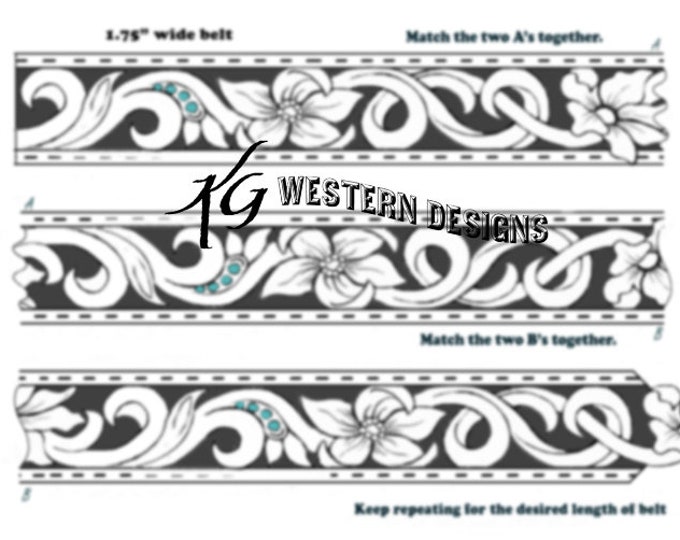 Leather Belt Pattern, Western Scrollwork, Flowers & Vines Tooling Design Pattern Download