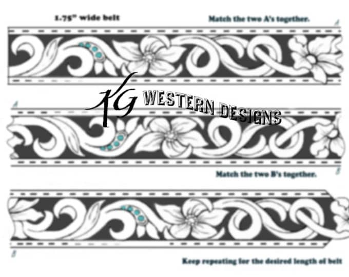 Leather Belt Pattern, Western Scrollwork, Flowers & Vines Tooling Design Pattern Download