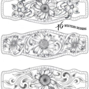 Sunflower Daisy Leather Tooling Tracing Design Bracelet Pattern 3 Pack