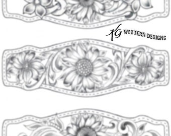 Sunflower Daisy Leather Tooling Tracing Design Bracelet Pattern 3 Pack