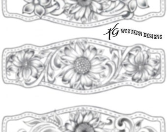 Sunflower Daisy DIY Leather Tooling Design Bracelet Pattern Pack- PDF download