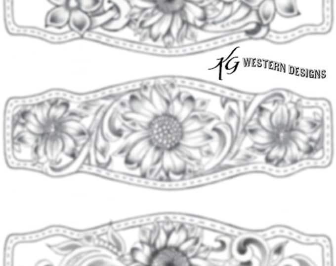 Sunflower Daisy Leather Tooling Tracing Design Bracelet Pattern 3 Pack