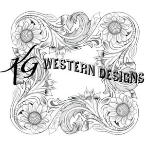 Leather Tooling Western Sunflower-Feather-Vines Square Frame Carving Tracing PDF Pattern