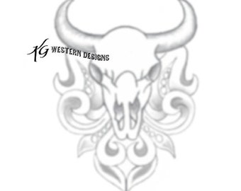 Western-Scrolls-Cowskull- Leather Tooling Tracing Corner Design Pattern