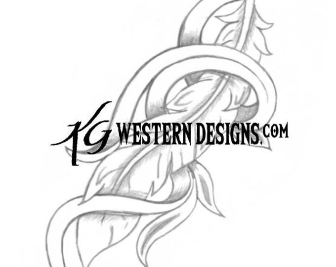 3D Vine Wrapped Feather Tracing Design Leather Tooling Pattern PDF