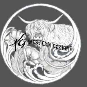 May include: Black and white illustration of a Highland cow with horns, surrounded by stylized floral designs. The text "KG WESTERN DESIGNS" is visible in the image.