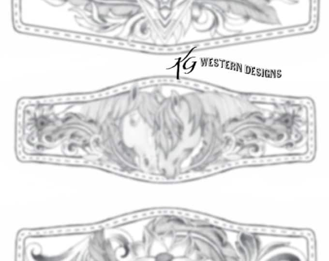 Leather Bracelet/Cuff Tooling Pattern Pack #16 Feathers, Horses, Flowers, Vines, SouthWest Design