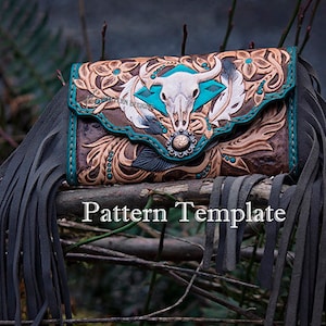 Pochette en cuir à rabat en deux volets pour téléphone avec modèle de franges, modèle PDF + 3 modèles d'outillage.