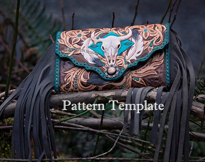 Leather Wallet Tooled Phone Bi-Fold Clutch Purse with Fringe Template PDF Pattern + 3 Tooling Designs.