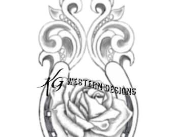 Leather Tooling- Horse-Shoe and Rose Flower Vines- Tracing Pattern Design