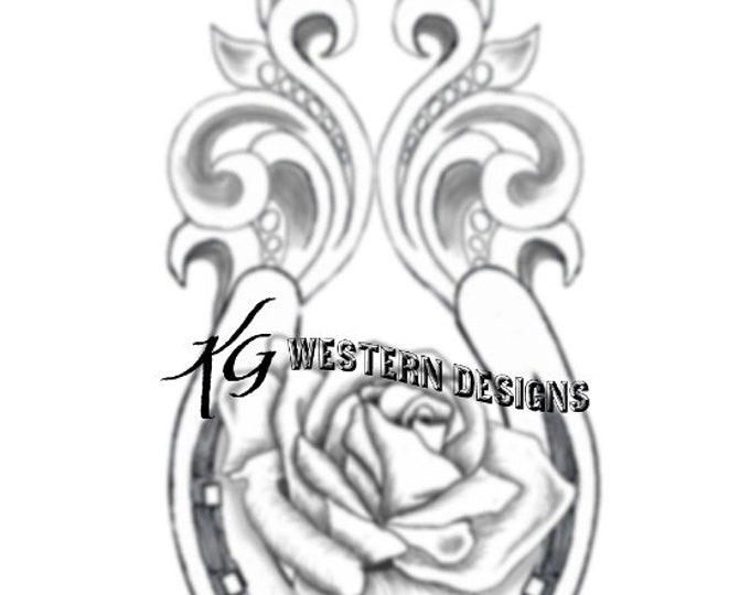 Leather Tooling- Horse-Shoe and Rose Flower Vines- Tracing Pattern Design