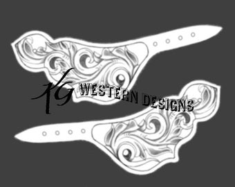 Leather Spur Strap Pattern PDF -Tooling Template- Western Scrollwork Vines Designs