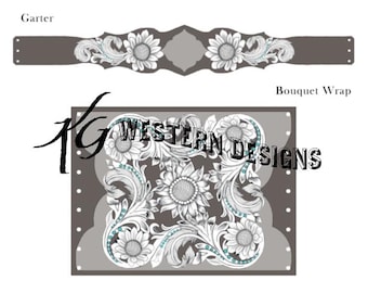 Wedding Bouquet Wrap & Matching Garter Pattern Pack. Sunflowers And Feathers Design Tooling Pattern