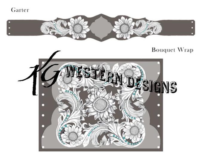 Wedding Bouquet Wrap & Matching Garter Pattern Pack. Sunflowers And Feathers Design Tooling Pattern