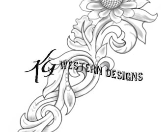 Leather Tooling Sunflower-Vines Design PDF Pattern Download