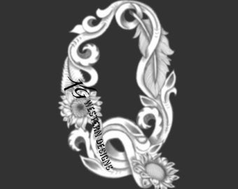 Letter Q - Leather Tooling- Feathers-Vines & Sunflowers Filigree Tracing Design Pattern