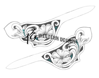 Spur Straps Pattern Template- Floral, Lewis Flax, Western Scroll Vines -Leather Tooling Boot Strap Design