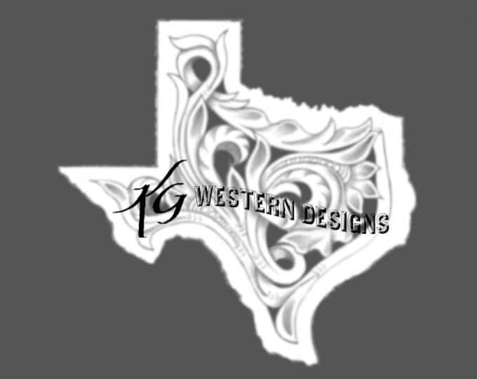 Filigree State of Texas Shape Design Carving Leather Tooling Tracing Pattern