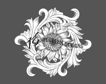 Leather Tooling, Sunflower Floral Vines- Rope Can, Round Purse Tracing Design Pattern PDF