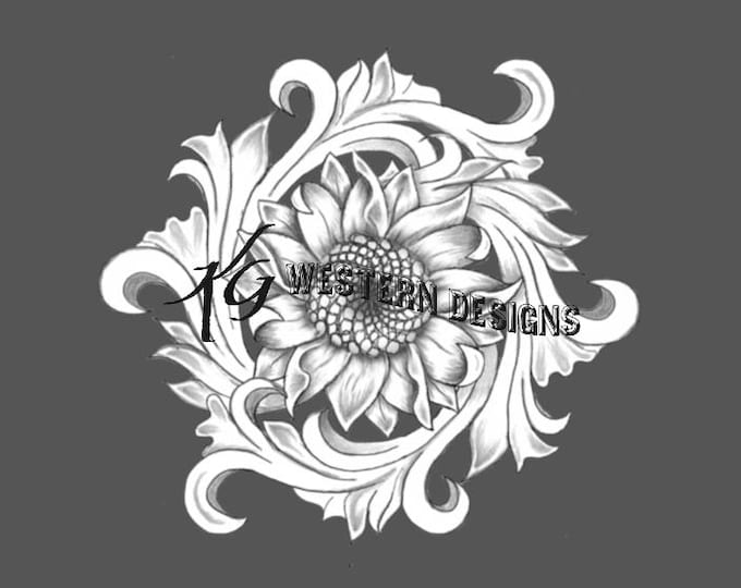 Leather Tooling, Sunflower Floral Vines- Rope Can, Round Purse Tracing Design Pattern PDF