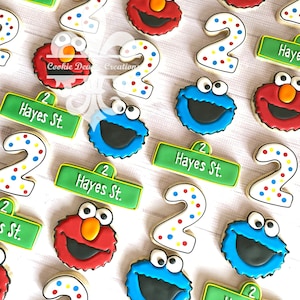 1 Dozen Sesame Street Sign Number Elmo Cookie Monster Polka Dots Birthday Decorated Sugar Cookies