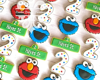 1 Dozen Sesame Street Sign Number Elmo Cookie Monster Polka Dots Birthday Decorated Sugar Cookies