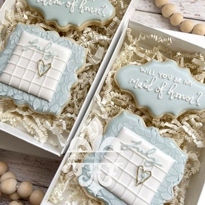 Will You Be My Bridesmaid Matron Of Honor Maid Of Honor Flower Girl Floral Leaves Wedding Calendar 2 pc cookie sets.