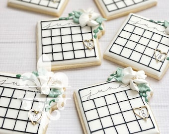 1 Dozen Save The Date Wedding Bridal Calendar Floral Greenery Calligraphy Sugar Cookies