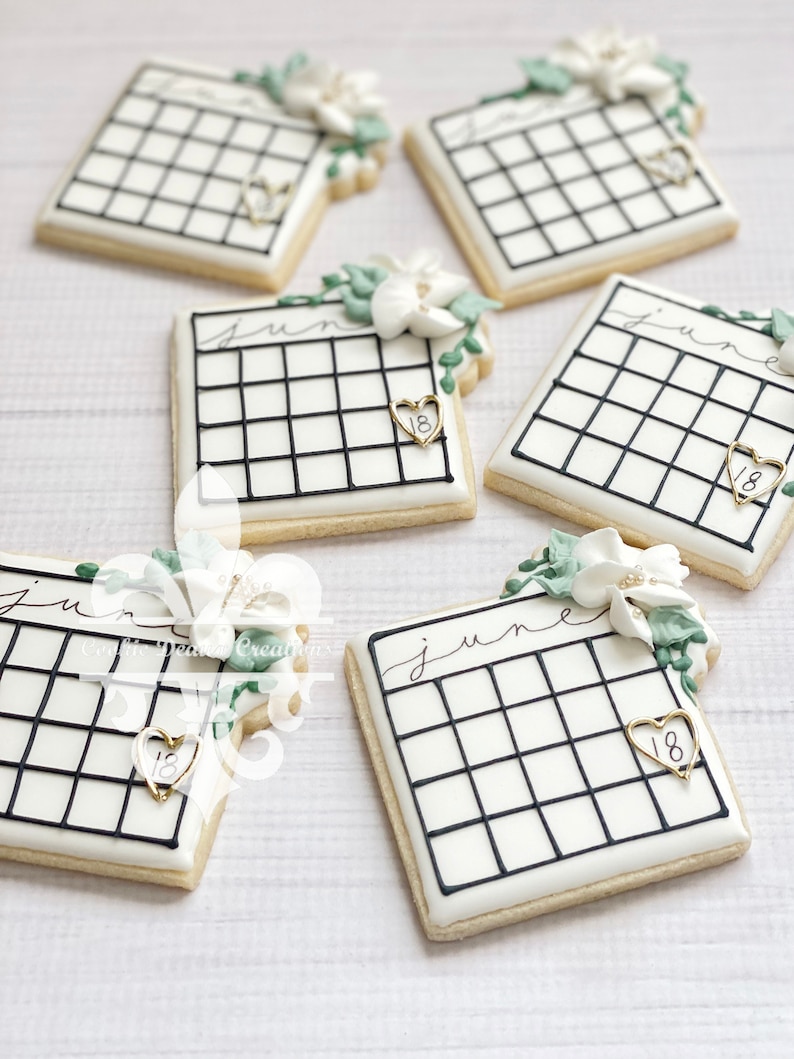 1 Dozen Wedding Bridal Calendar Floral Greenery Cookies Etsy