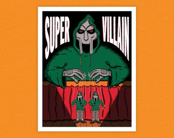 MF DOOM SUPERVILLAIN 11" x 14" Poster Print - Rapper Illustrations - Dangerdoom - Hip-Hop Art - Viktor Vaughn - King Geedorah - Metal Face