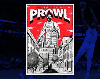 Process On The Prowl Poster 13in x 19in - Joel Embiid MVP Comic Art - Philadelphia 76ers Wall Print - Phila Basketball Artwork