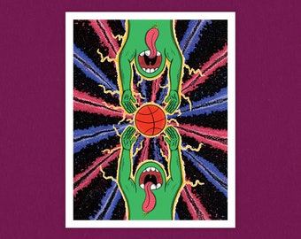 Center of the Universe 11" x 14" Print - Illustrated Sports Wall Art - Basketball Artwork - Psychedelic Art - Space Decor - Comic Art
