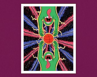 Center of the Universe 11" x 14" Print - Illustrated Sports Wall Art - Basketball Artwork - Psychedelic Art - Space Decor - Comic Art
